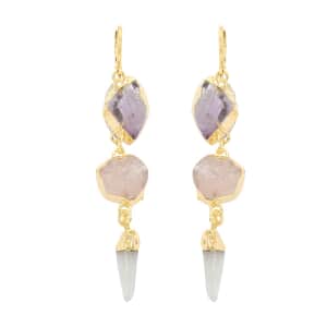 African Amethyst, Rose Quart and Crystal Earrings in Goldtone 45.99 ctw