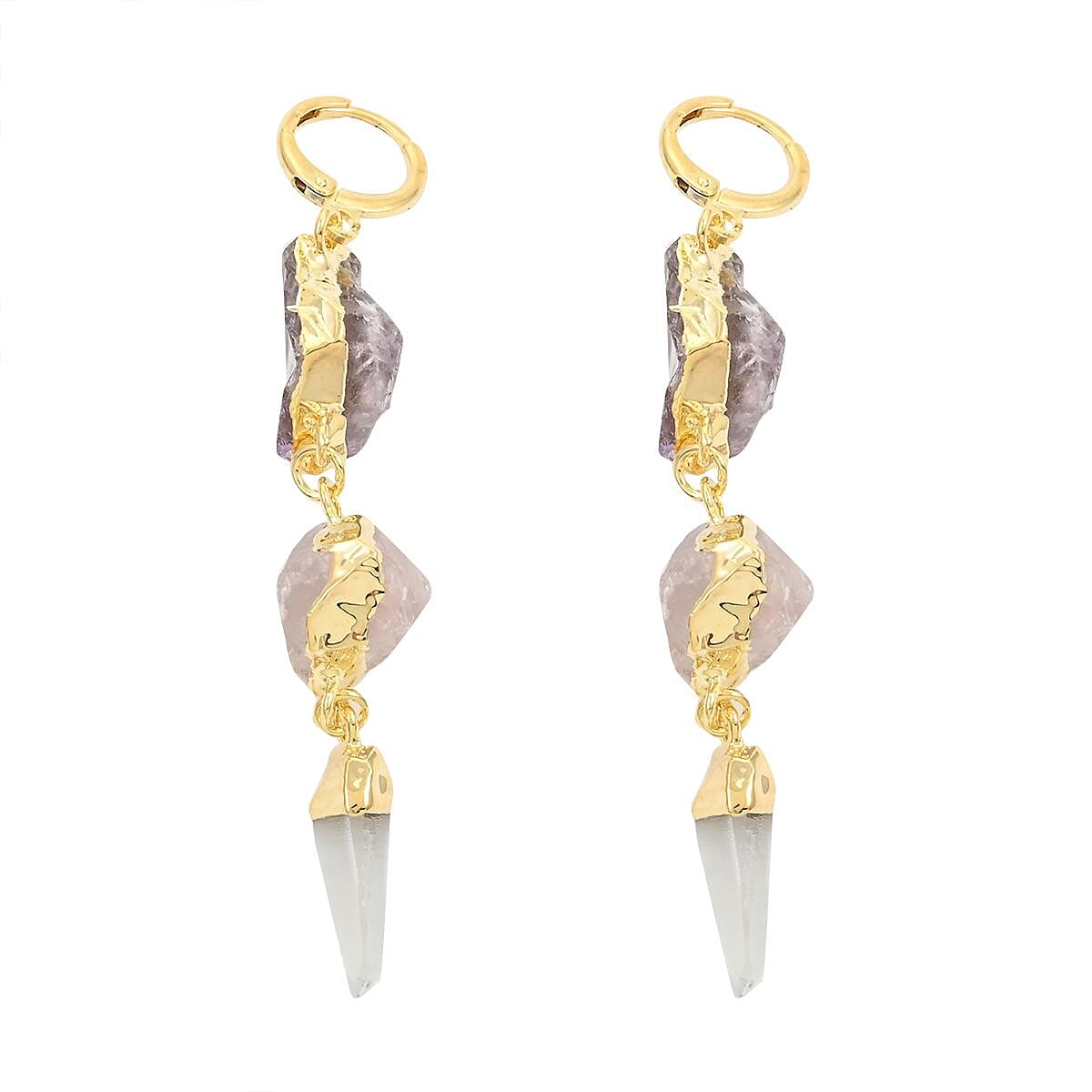 Colors of Brazil African Amethyst, Rose Quart and Crystal Earrings in Goldtone 45.99 ctw