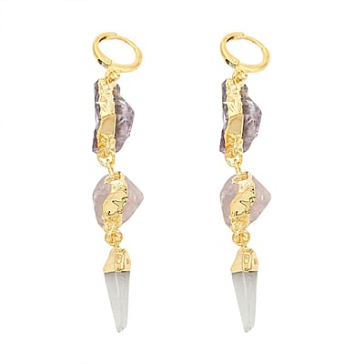 Colors of Brazil African Amethyst, Rose Quart and Crystal Earrings in Goldtone 45.99 ctw