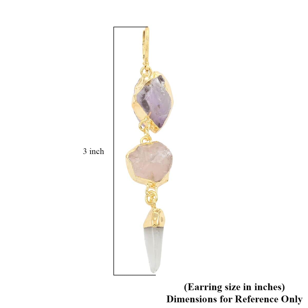 Colors of Brazil African Amethyst, Rose Quart and Crystal Earrings in Goldtone 45.99 ctw image number 4