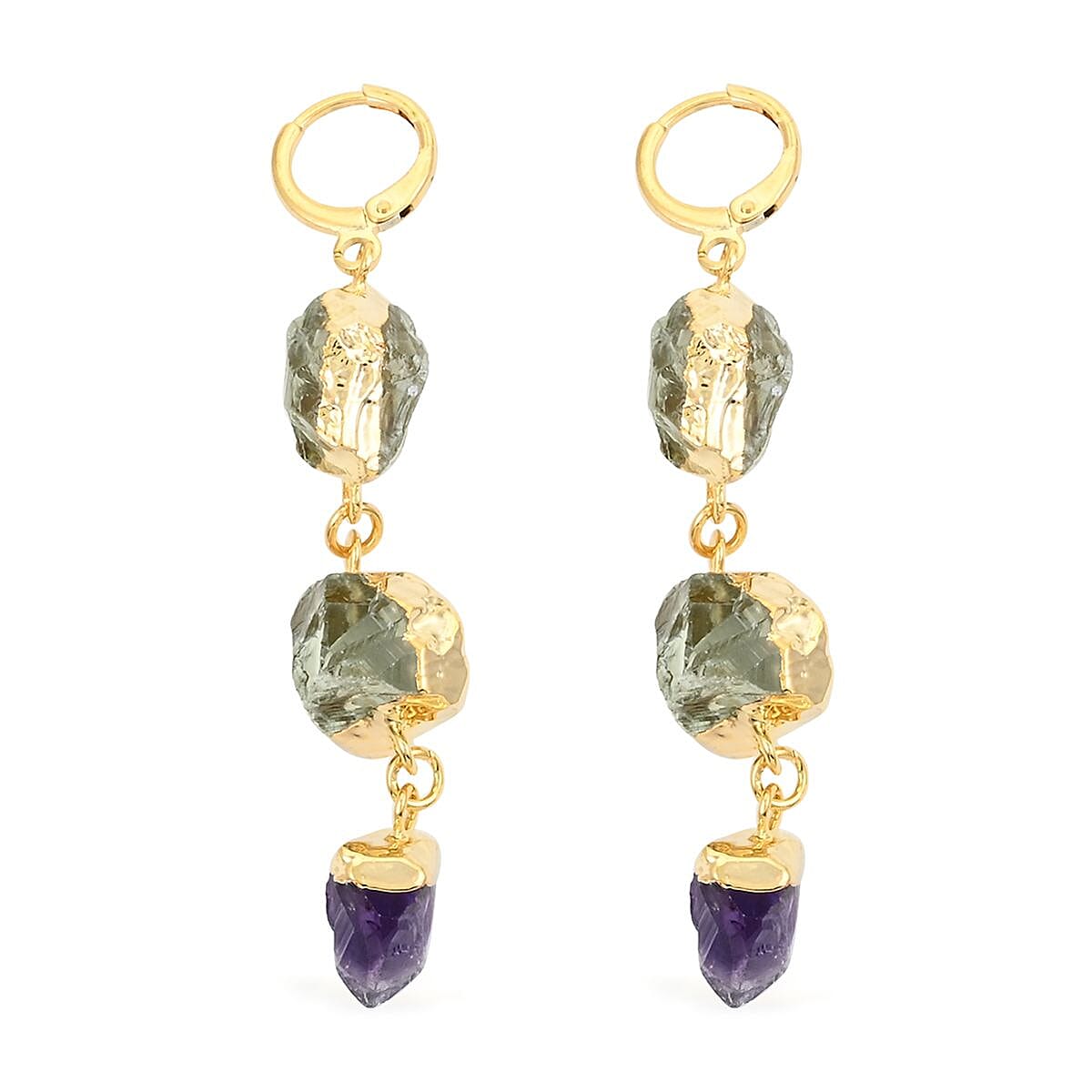 Colors of Brazil Green Turquoise and African Amethyst Earrings in Goldtone 52.00 ctw image number 3