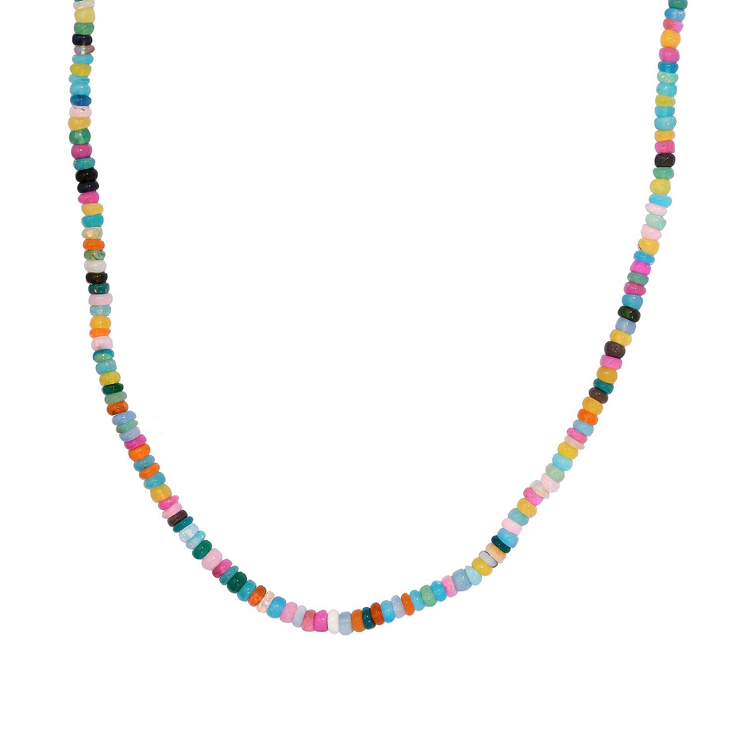 Multi Opal Beded Necklace 18 Inches in Rhodium Over Sterling Silver 35.00 ctw