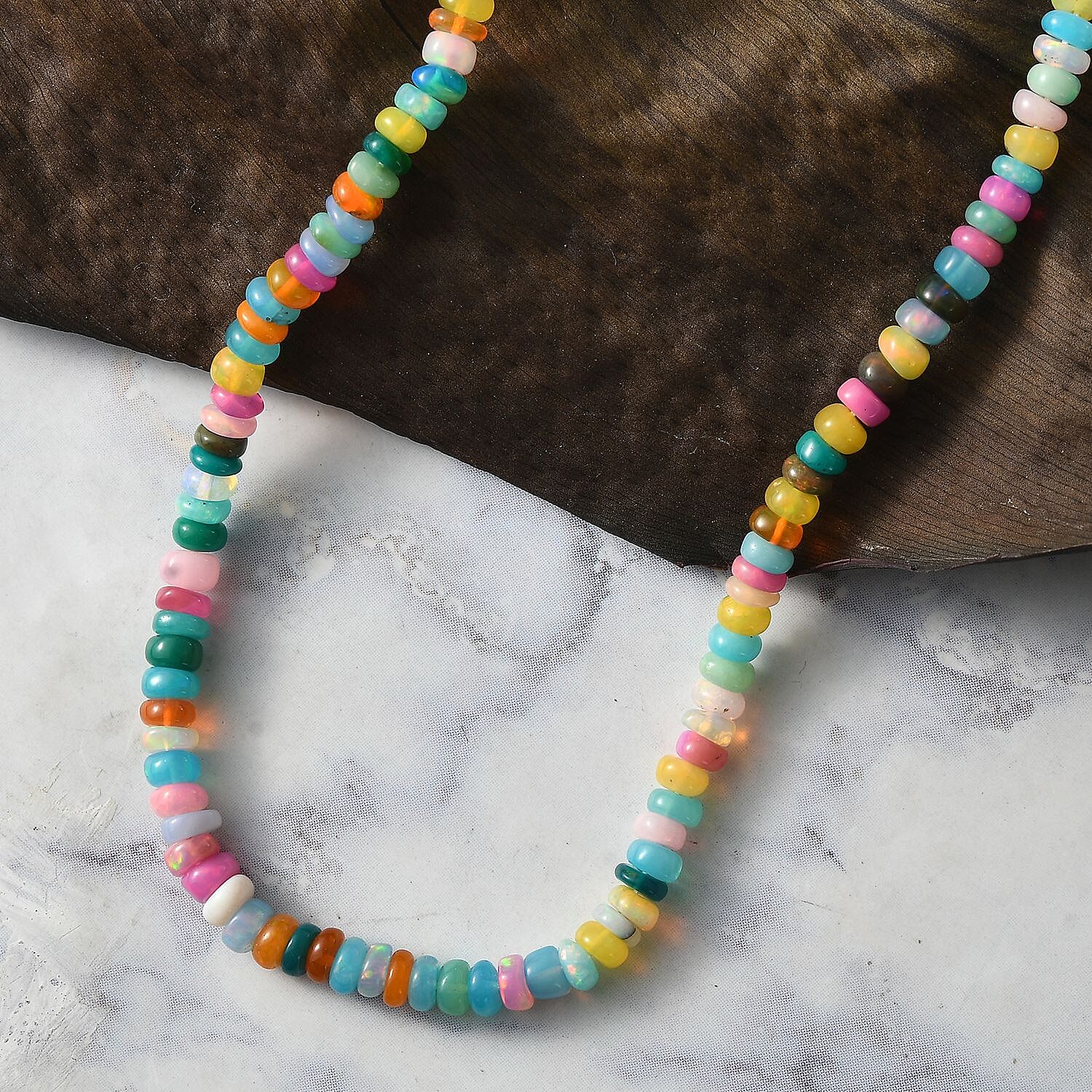 Multi Opal Beded Necklace 18 Inches in Rhodium Over Sterling Silver 35.00 ctw