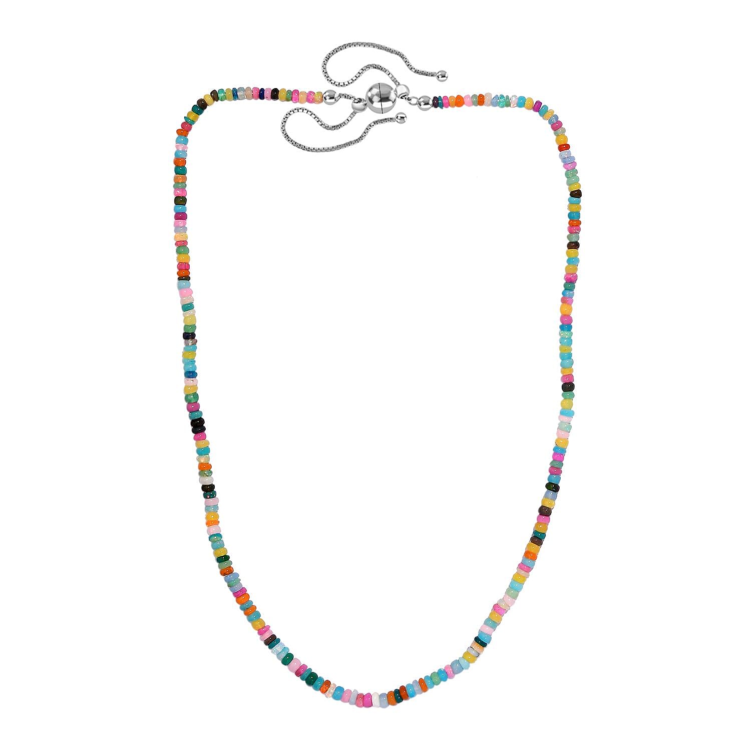Multi Opal Beded Necklace 18 Inches in Rhodium Over Sterling Silver 35.00 ctw