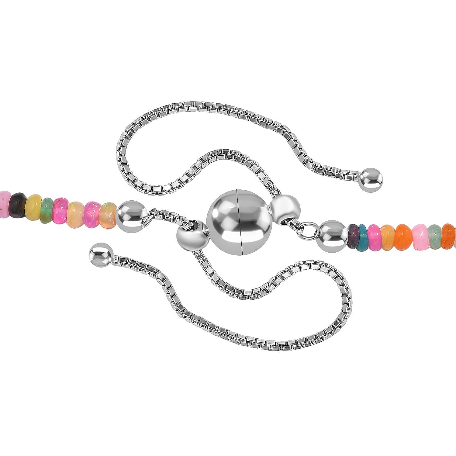 Multi Opal Beded Necklace 18 Inches in Rhodium Over Sterling Silver 35.00 ctw