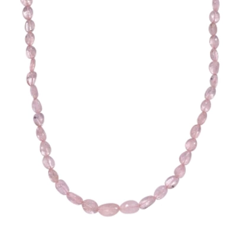 Premium Morganite 91.00 ctw Beaded Necklace in Rhodium Over Sterling Silver 18 Inches