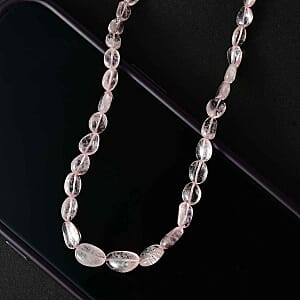 Premium Morganite 91.00 ctw Beaded Necklace in Rhodium Over Sterling Silver 18 Inches