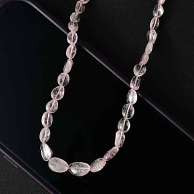 Premium Morganite 91.00 ctw Beaded Necklace in Rhodium Over Sterling Silver 18 Inches