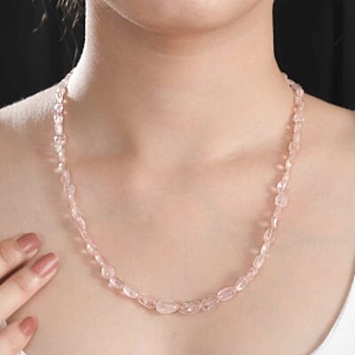 Premium Morganite 91.00 ctw Beaded Necklace in Rhodium Over Sterling Silver 18 Inches
