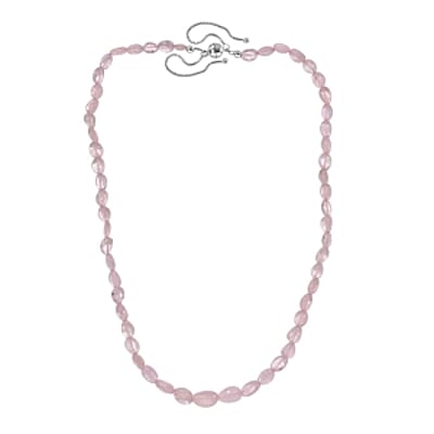 Premium Morganite 91.00 ctw Beaded Necklace in Rhodium Over Sterling Silver 18 Inches