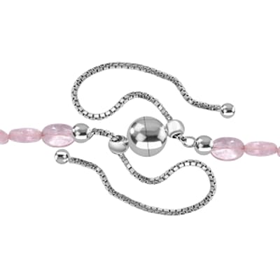 Premium Morganite 91.00 ctw Beaded Necklace in Rhodium Over Sterling Silver 18 Inches