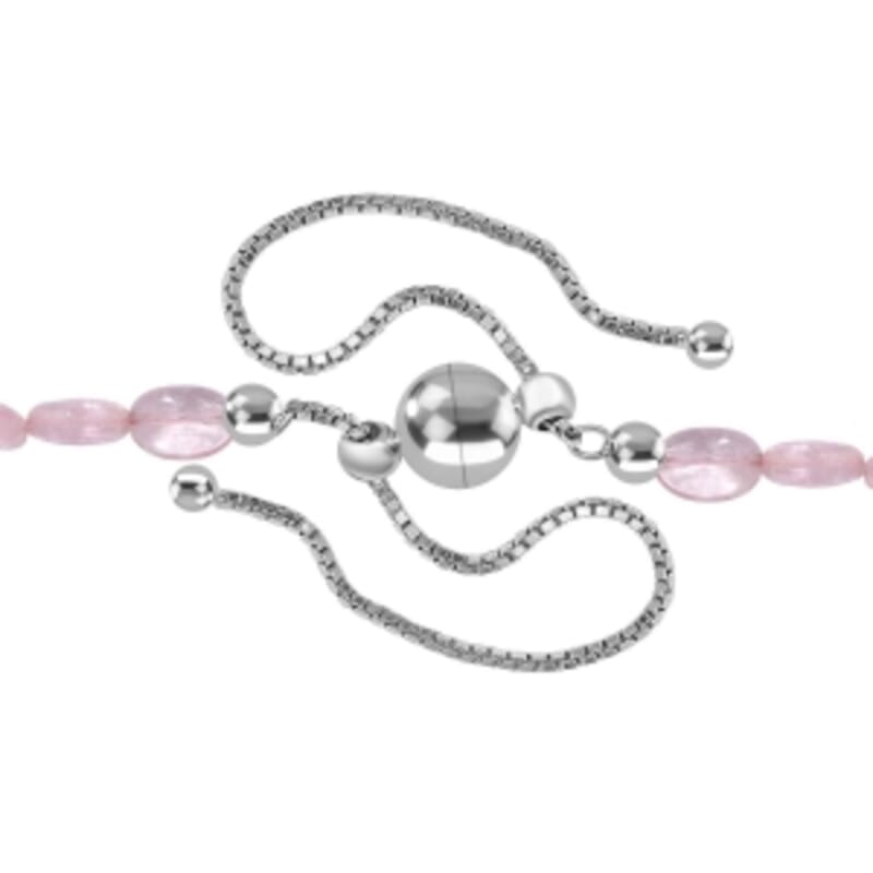 Premium Morganite 91.00 ctw Beaded Necklace in Rhodium Over Sterling Silver 18 Inches