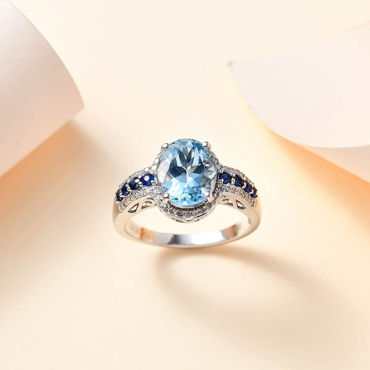 Luxoro AAA Mangoro Aquamarine, Ceylon Blue Sapphire and G-H I2 Diamond 3.80 ctw Ring in 14K White Gold (Size 10.0) image number 1