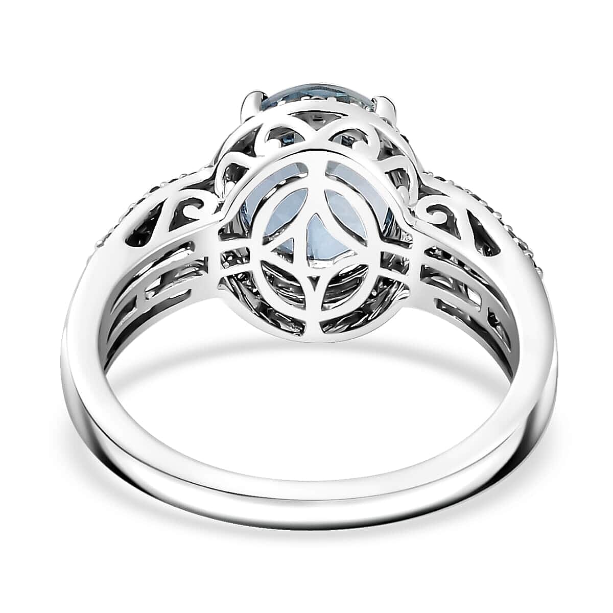 Luxoro AAA Mangoro Aquamarine, Ceylon Blue Sapphire and G-H I2 Diamond 3.80 ctw Ring in 14K White Gold (Size 10.0)
