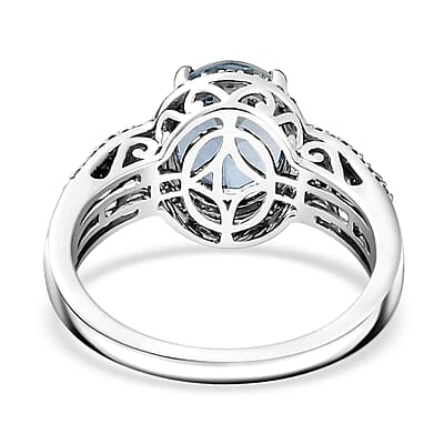 Luxoro AAA Mangoro Aquamarine, Ceylon Blue Sapphire and G-H I2 Diamond 3.80 ctw Ring in 14K White Gold (Size 10.0)
