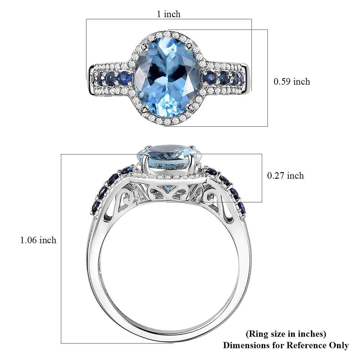 Luxoro AAA Mangoro Aquamarine, Ceylon Blue Sapphire and G-H I2 Diamond 3.80 ctw Ring in 14K White Gold (Size 10.0)