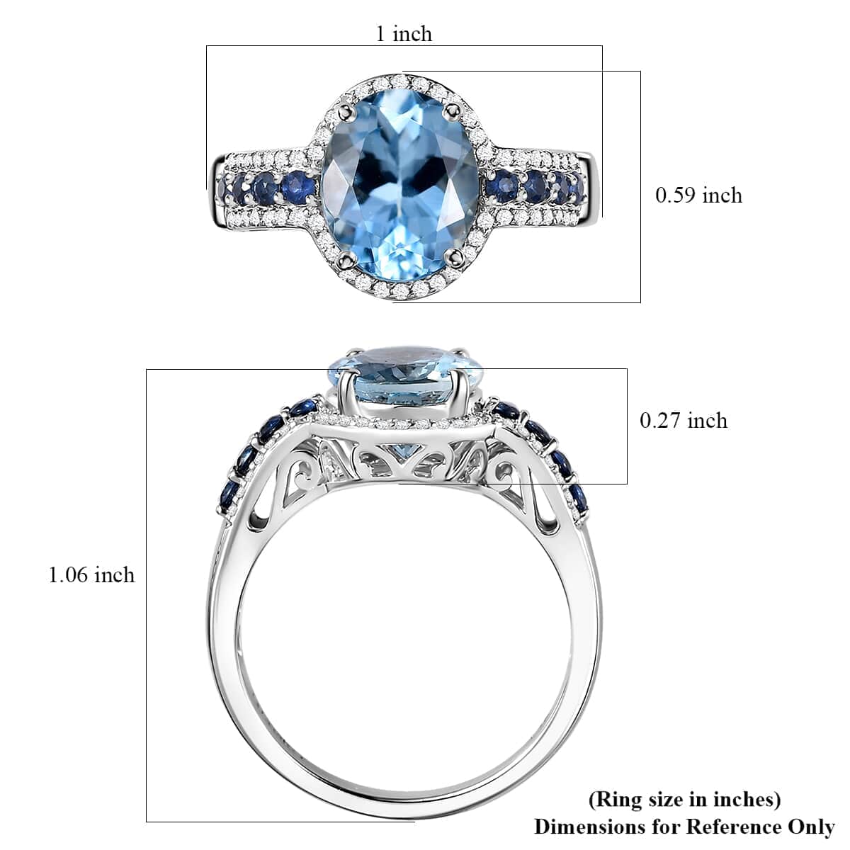 Luxoro AAA Mangoro Aquamarine, Ceylon Blue Sapphire and G-H I2 Diamond 3.80 ctw Ring in 14K White Gold (Size 10.0) image number 5