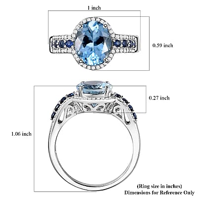 Luxoro AAA Mangoro Aquamarine, Ceylon Blue Sapphire and G-H I2 Diamond 3.80 ctw Ring in 14K White Gold (Size 10.0)