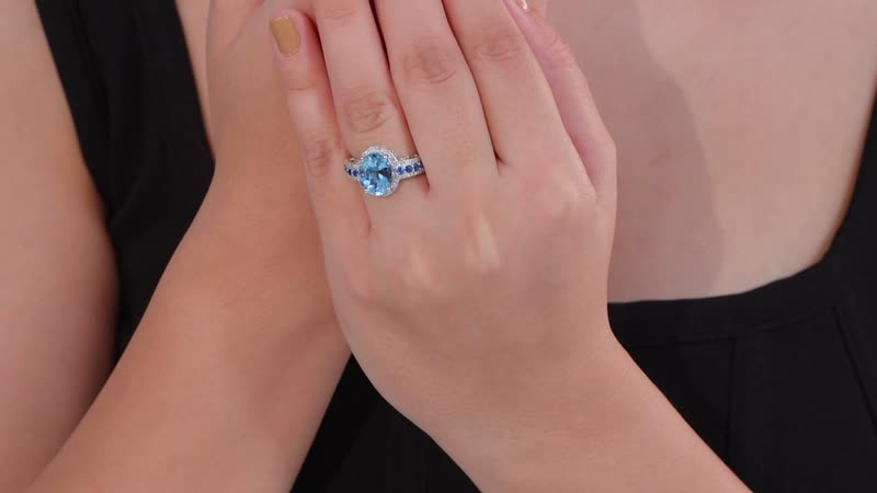 Luxoro 14K White Gold AAA Mangoro Aquamarine, Ceylon Blue Sapphire, Diamond (0.33 cts) (G-H, I2) Ring (Size 10.0) (4.85 g) 3.80 ctw