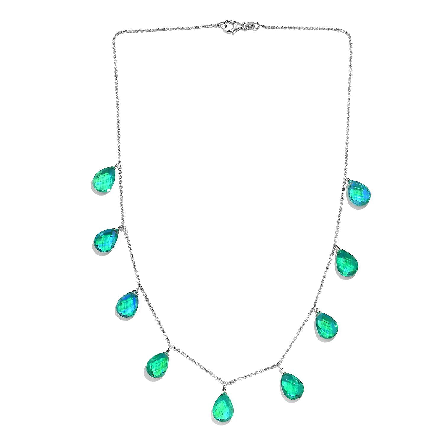Peacock Quartz (Triplet) Station Necklace 20 Inches in Rhodium Over Sterling Silver 44.00 ctw