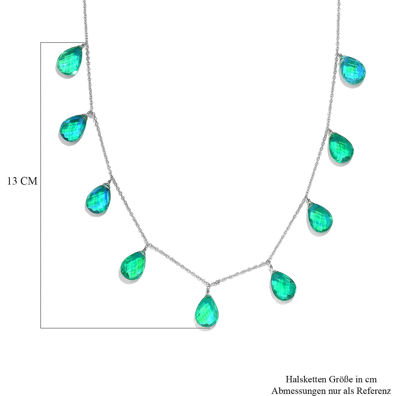 Peacock Quartz (Triplet) Station Necklace 20 Inches in Rhodium Over Sterling Silver 44.00 ctw
