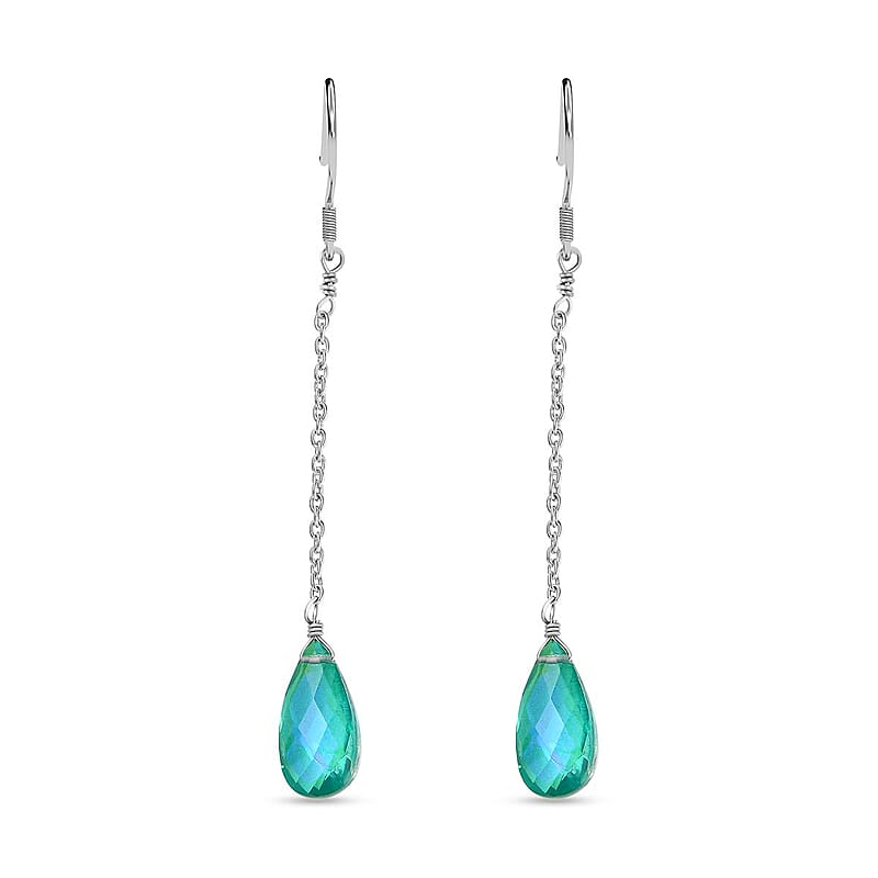 Peacock Quartz (Triplet) Drop Earrings in Rhodium Over Sterling Silver 10.00 ctw