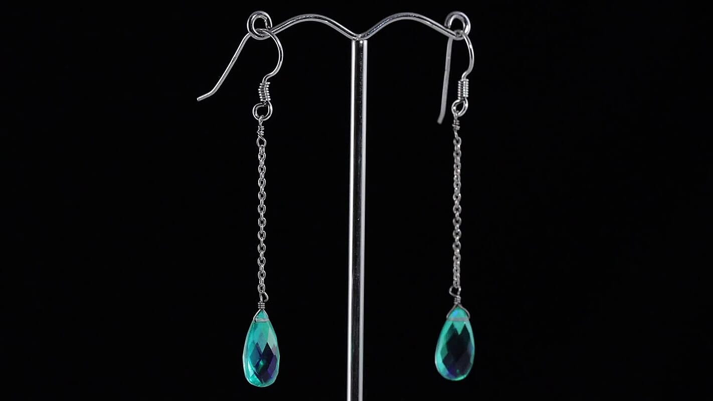 Peacock Quartz (Triplet) Drop Earrings in Rhodium Over Sterling Silver 10.00 ctw