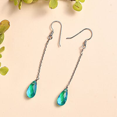 Peacock Quartz (Triplet) Drop Earrings in Rhodium Over Sterling Silver 10.00 ctw