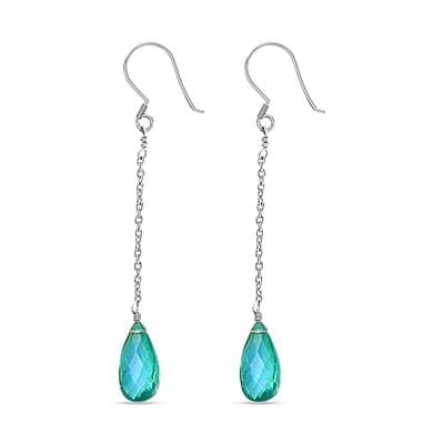 Peacock Quartz (Triplet) Drop Earrings in Rhodium Over Sterling Silver 10.00 ctw