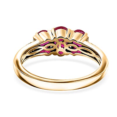Luxoro 14K Yellow Gold AAA Montepuez Ruby, Diamond (G-H, I2) Trilogy Ring (Size 10.0) (4.10 g) 2.30 ctw