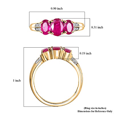 Luxoro 14K Yellow Gold AAA Montepuez Ruby, Diamond (G-H, I2) Trilogy Ring (Size 10.0) (4.10 g) 2.30 ctw