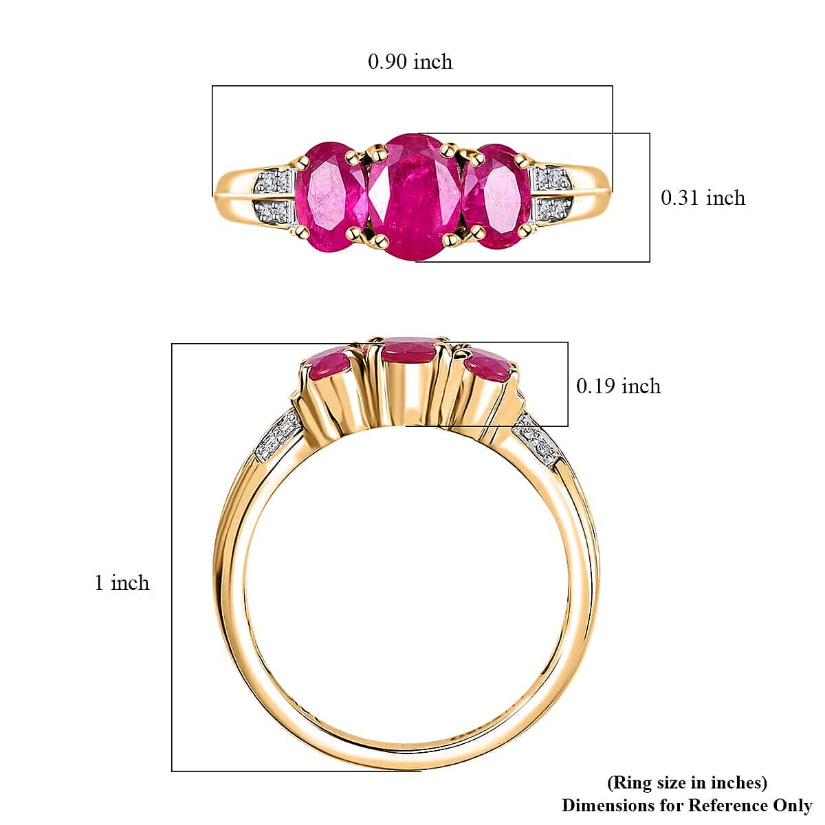 Luxoro 14K Yellow Gold AAA Montepuez Ruby, Diamond (G-H, I2) Trilogy Ring (Size 8.5) (4 g) 2.30 ctw image number 5