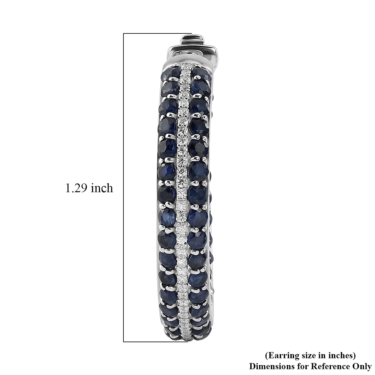 Blue Sapphire and White Zircon 4.10 ctw Hoop Earrings in Rhodium Over Sterling Silver