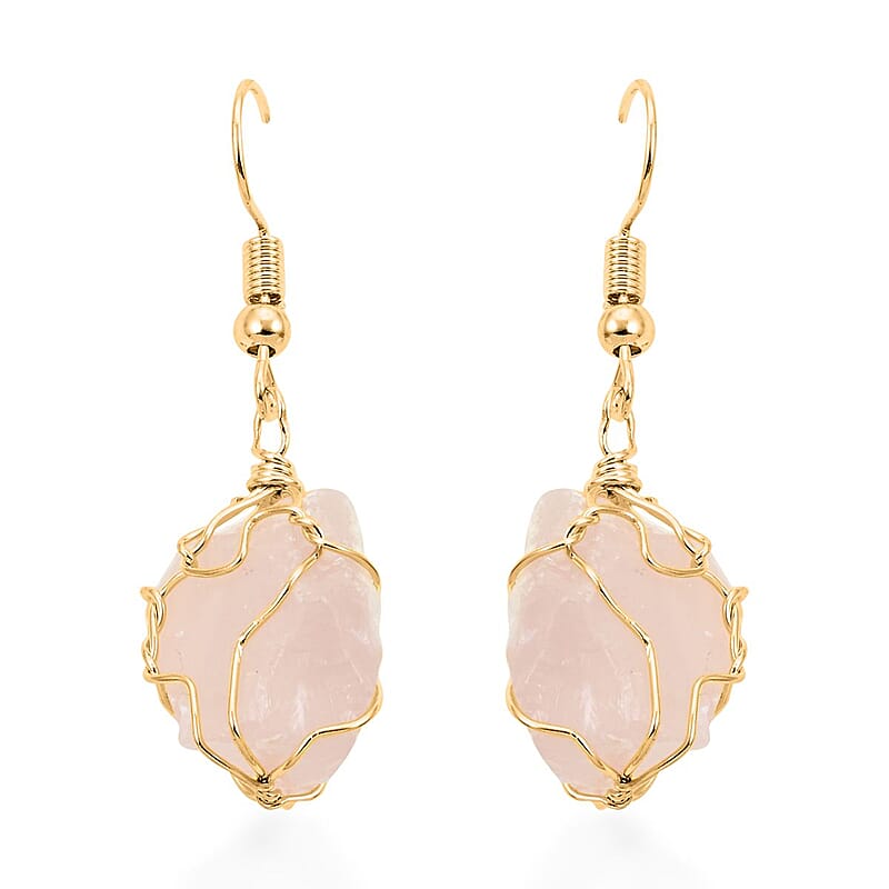 Colors of Brazil Rose Quartz Earrings in Goldtone 37.00 ctw