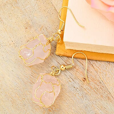 Colors of Brazil Rose Quartz Earrings in Goldtone 37.00 ctw