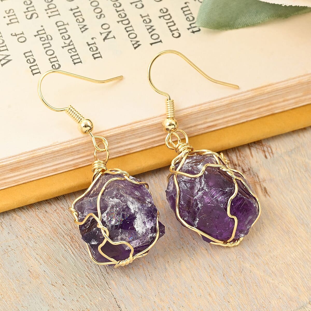 Colors of Brazil African Amethyst Earrings in Goldtone 39.00 ctw image number 1