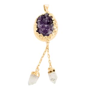 African Amethyst and Crystal Pendant in Goldtone 68.00 ctw