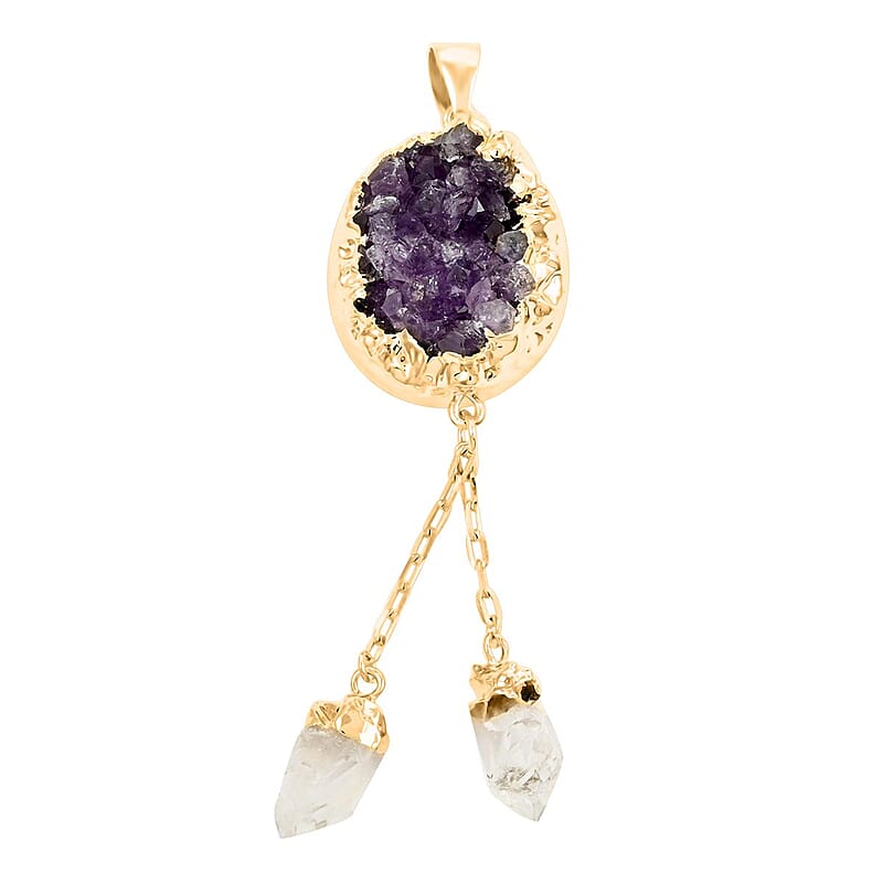 Colors of Brazil African Amethyst and Crystal Pendant in Goldtone 68.00 ctw