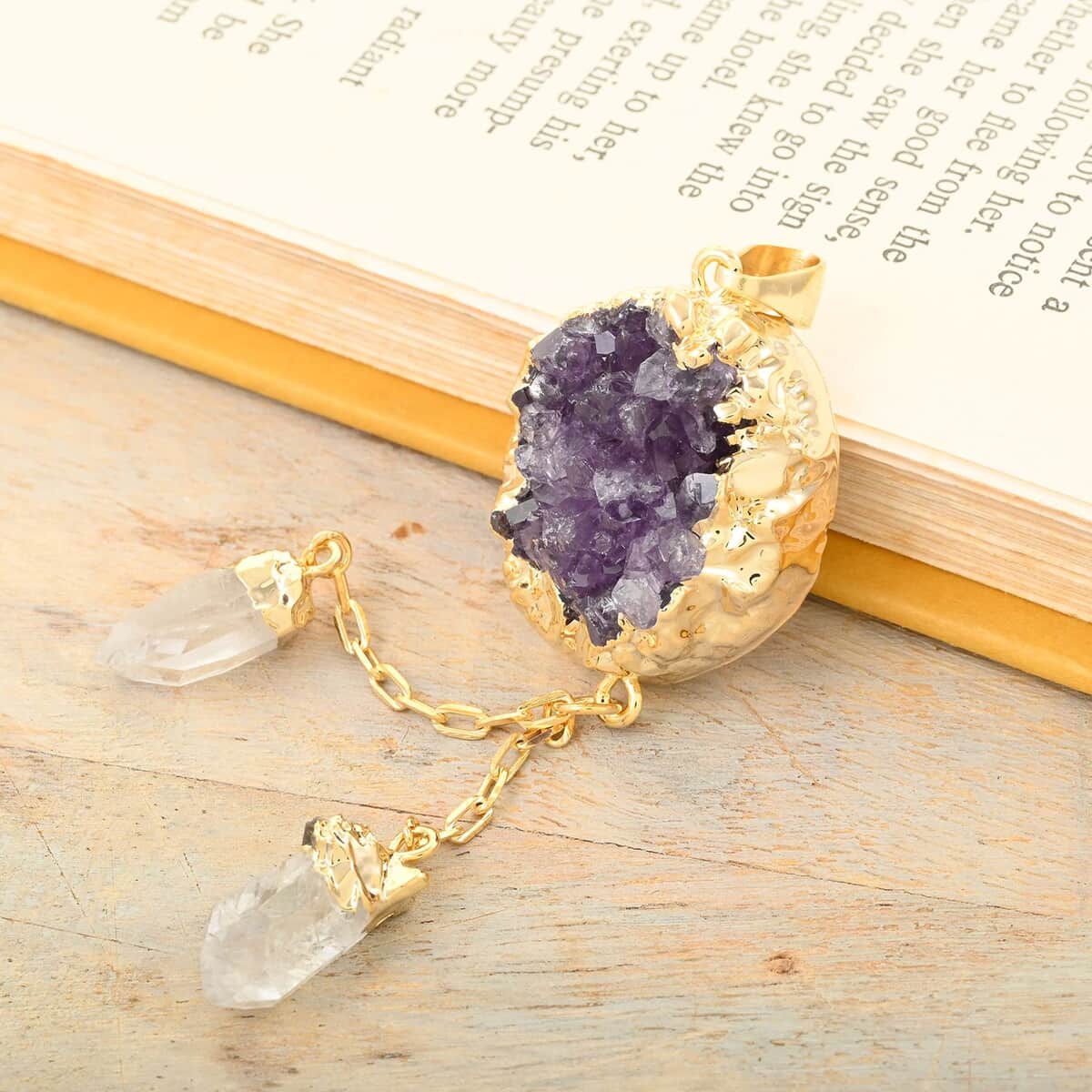 African Amethyst and Crystal Pendant in Goldtone 68.00 ctw image number 1