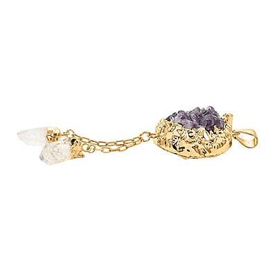 Colors of Brazil African Amethyst and Crystal Pendant in Goldtone 68.00 ctw