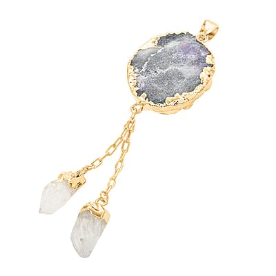 Colors of Brazil African Amethyst and Crystal Pendant in Goldtone 68.00 ctw
