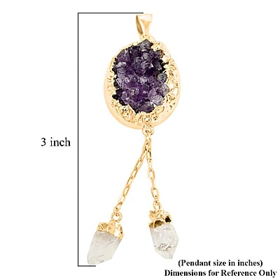 Colors of Brazil African Amethyst and Crystal Pendant in Goldtone 68.00 ctw