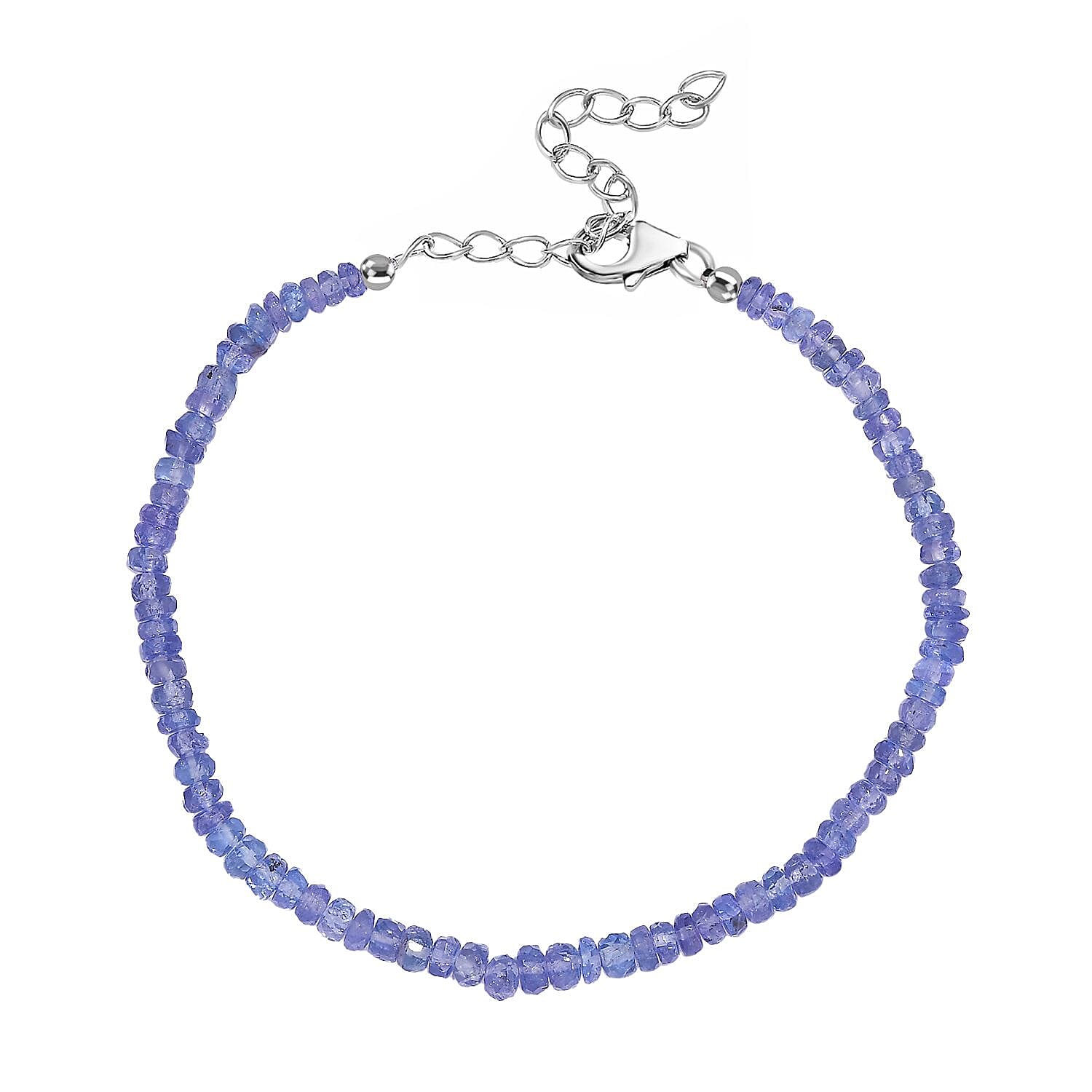 Tanzanite Beaded Bracelet in Rhodium Over Sterling Silver (7.50-9.50In) 25.00 ctw
