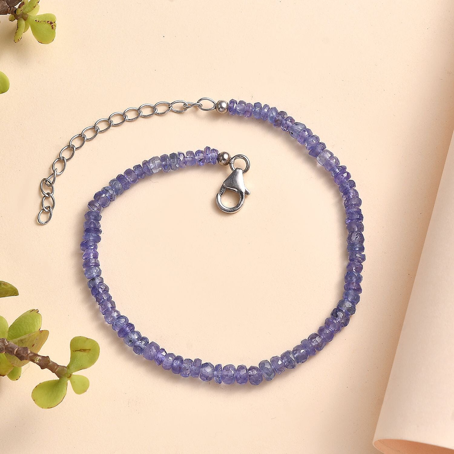 Tanzanite Beaded Bracelet in Rhodium Over Sterling Silver (7.50-9.50In) 25.00 ctw