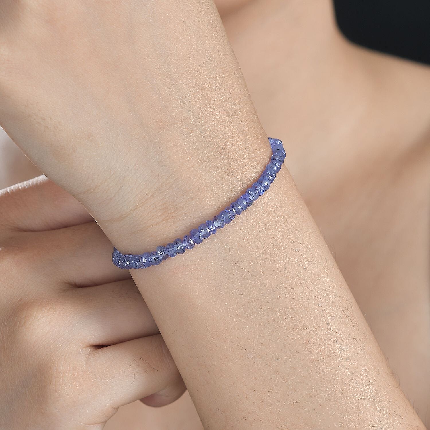 Tanzanite Beaded Bracelet in Rhodium Over Sterling Silver (7.50-9.50In) 25.00 ctw