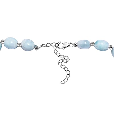 Larimar and Organic Shape Baroque Pearl Necklace 18-20 Inches in Rhodium Over Sterling Silver 160.00 ctw