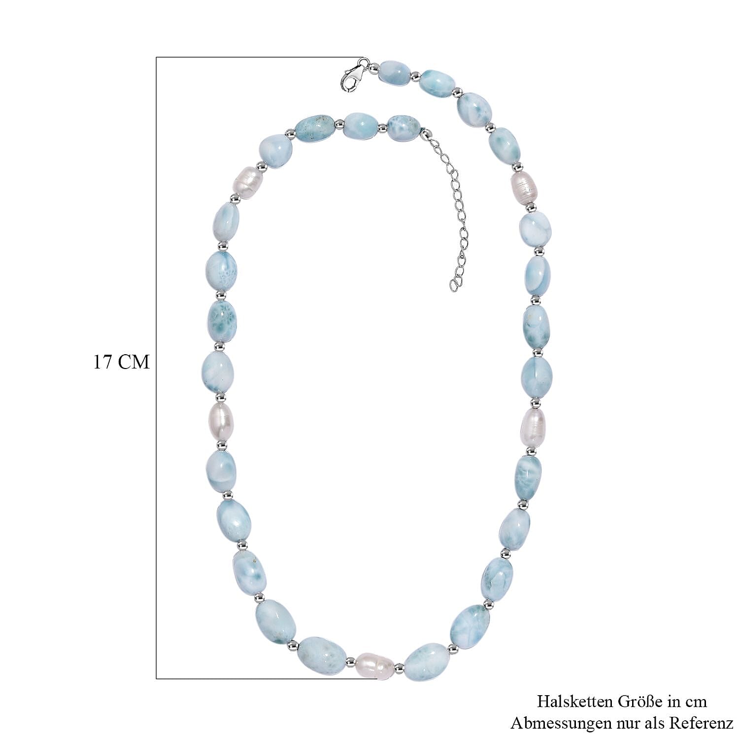 Larimar and Organic Shape Baroque Pearl Necklace 18-20 Inches in Rhodium Over Sterling Silver 160.00 ctw