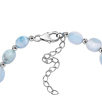 Larimar and Organic Shape Baroque Pearl Bracelet in Rhodium Over Sterling Silver (7.50-9.50In) 55.00 ctw