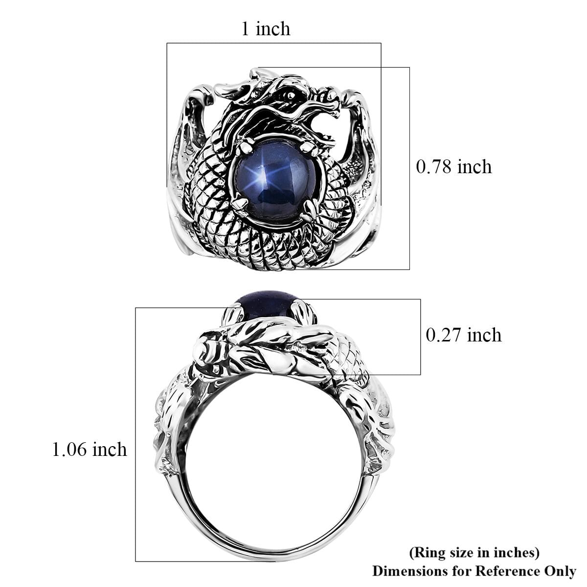 Bali Legacy Blue Star Sapphire (DF) Dragon Ring in Sterling Silver (Size 7.0) 4.20 ctw image number 5