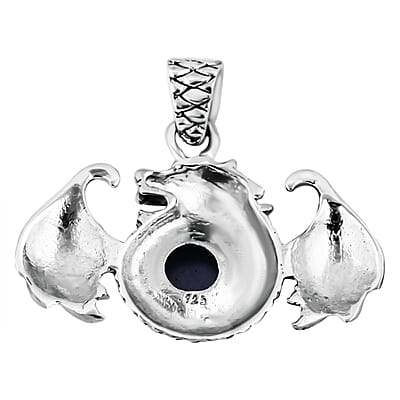 Bali Legacy Blue Star Sapphire (DF) Dragon Pendant in Sterling Silver 4.20 ctw